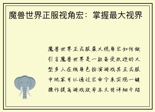 魔兽世界正服视角宏：掌握最大视界